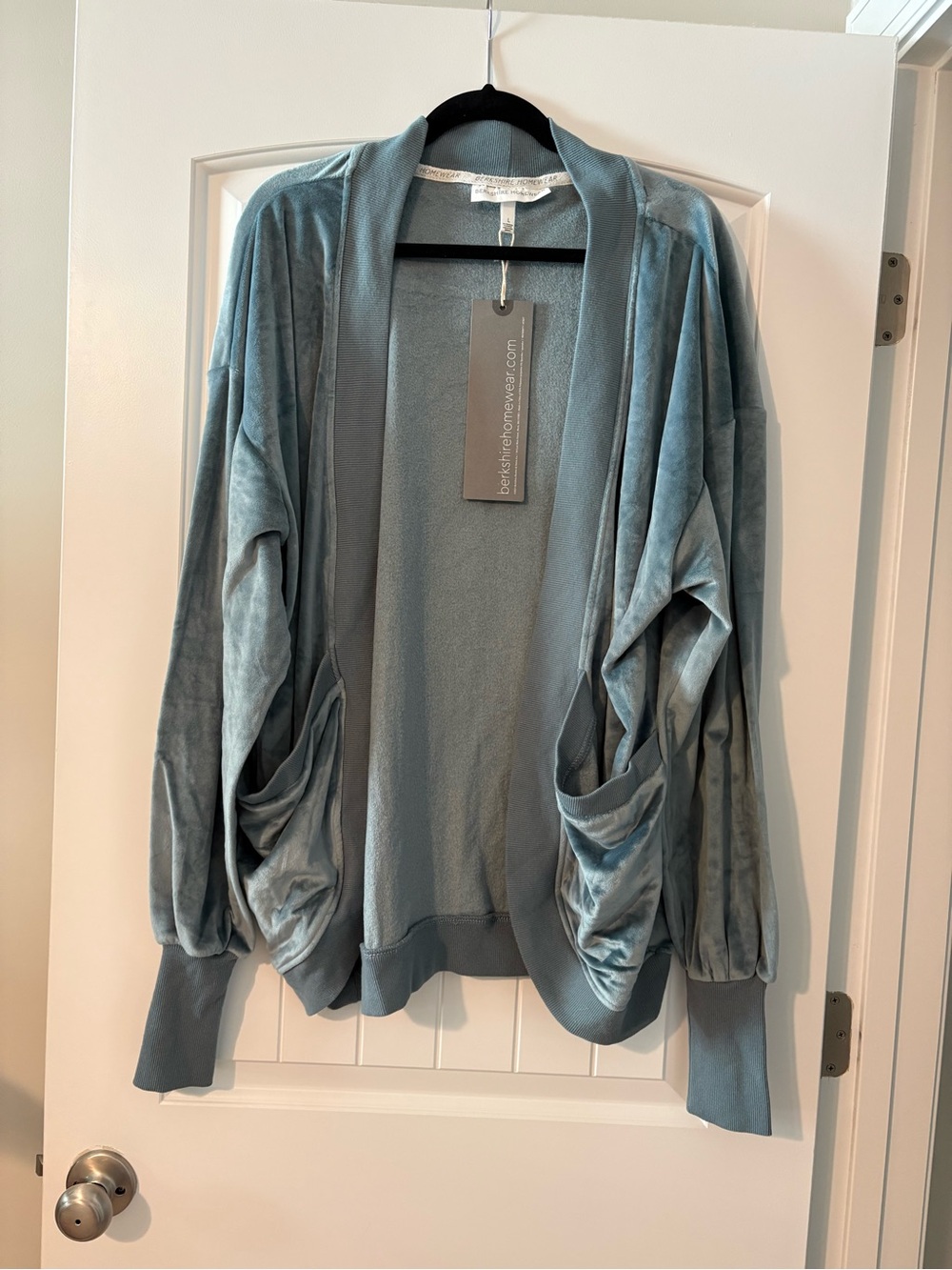 NEW Jersey Plush Teal Open Front Lounge Cardigan LARGE Cozy Warm Comfort Soft